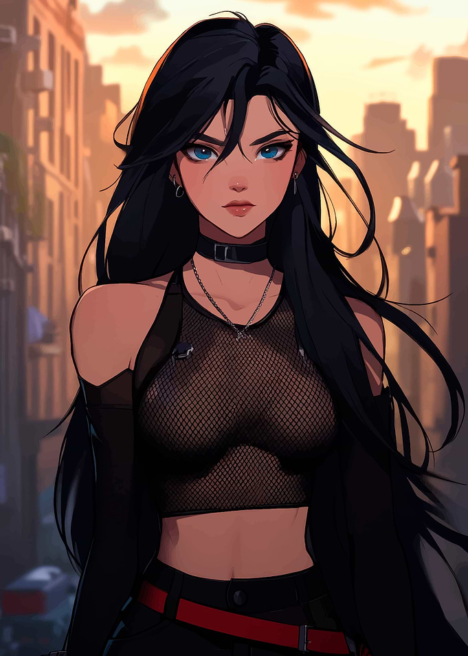 Anime Girl in Cityscape
