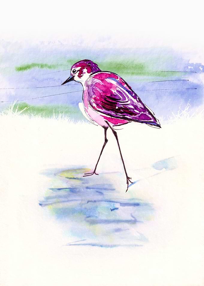 Solitary bird watercolor painting