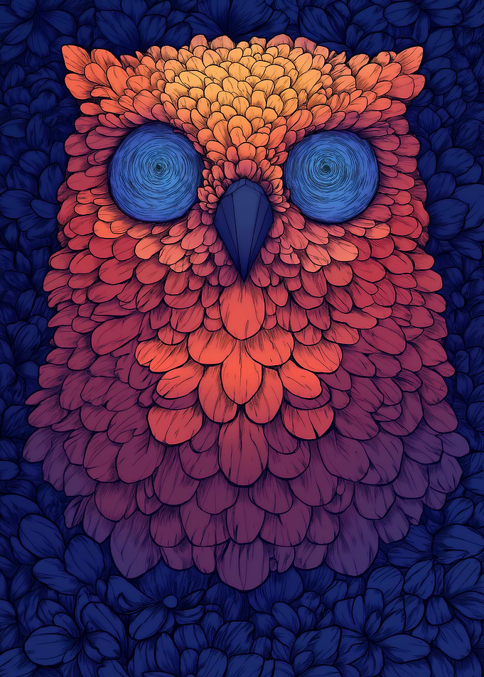 Owl with Gradient Feathers