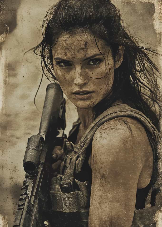 Female Soldier with Rifle