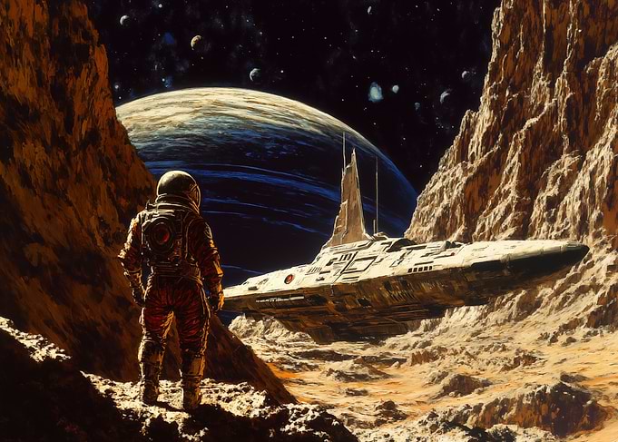 Astronaut on Ganymede moon of Jupiter