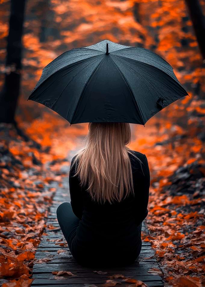 Woman Under Umbrella in Autumn