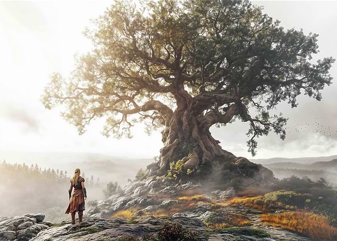 Woman and Yggdrasil tree