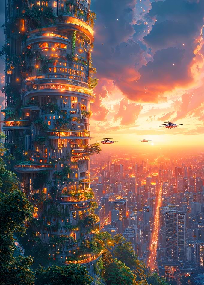 Futuristic Cityscape at Sunset