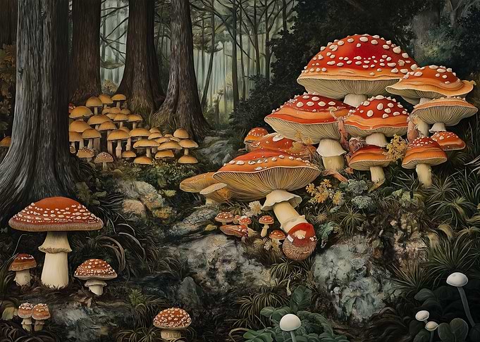 Forest Mushrooms Painting