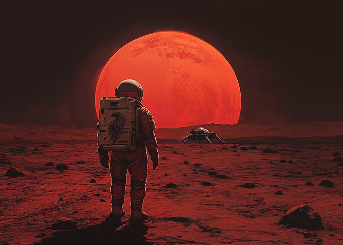 Astronaut on Deimos moon of Mars