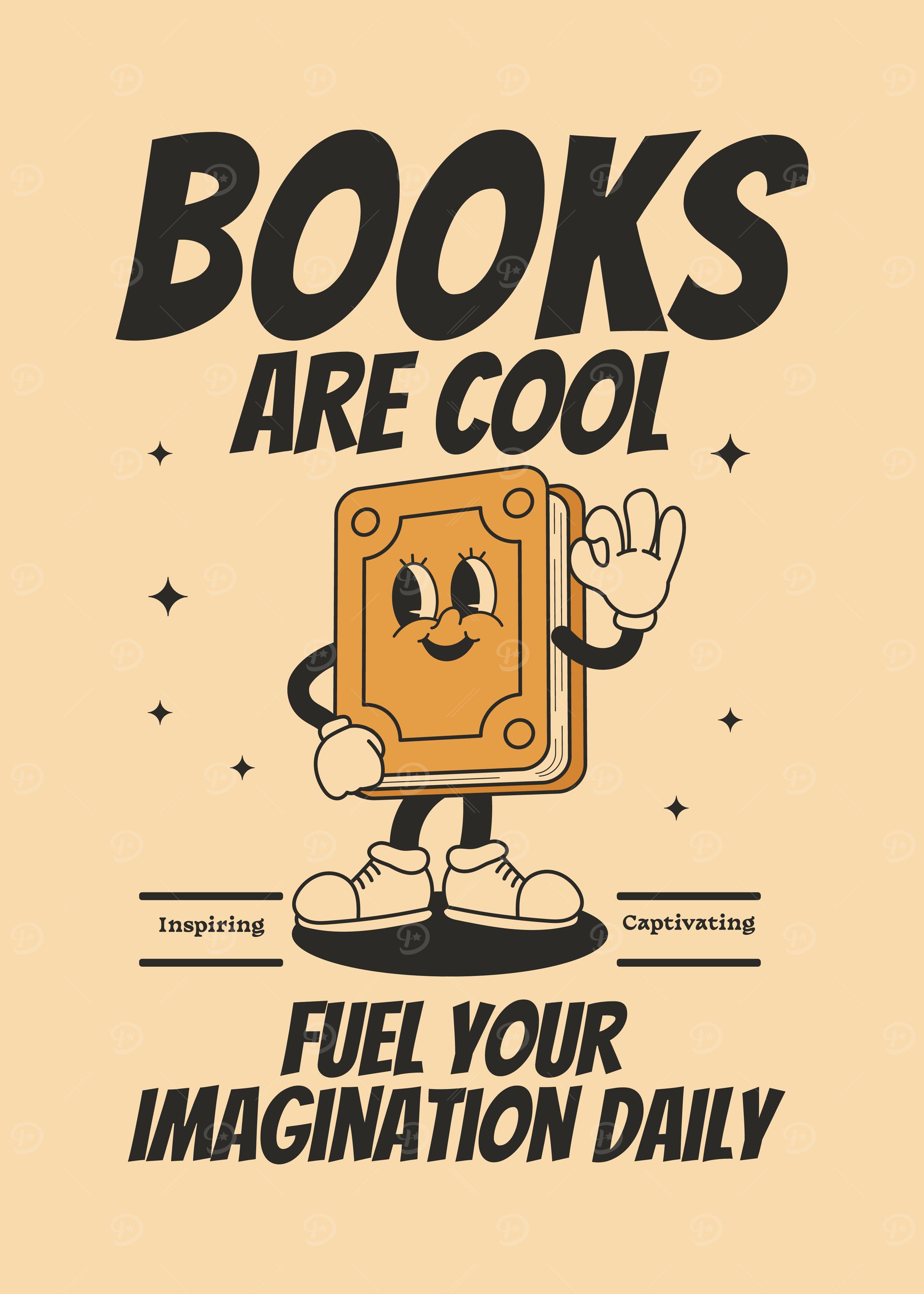 Books Are Cool Retro Illustration