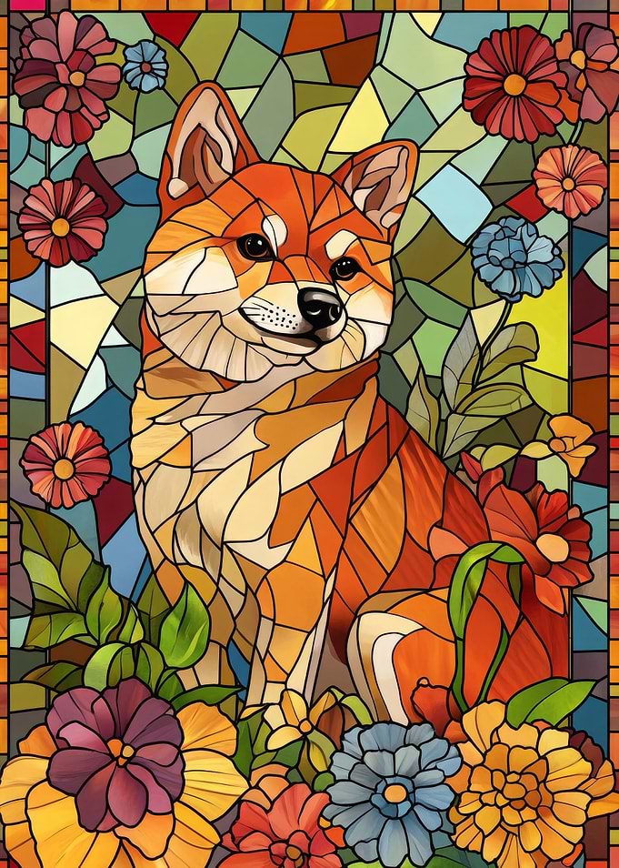 Shiba Inu Stained Glass
