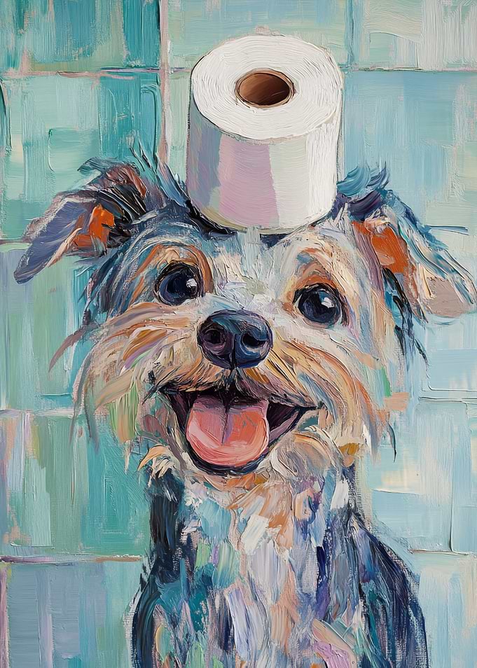Dog with Toilet Paper Hat
