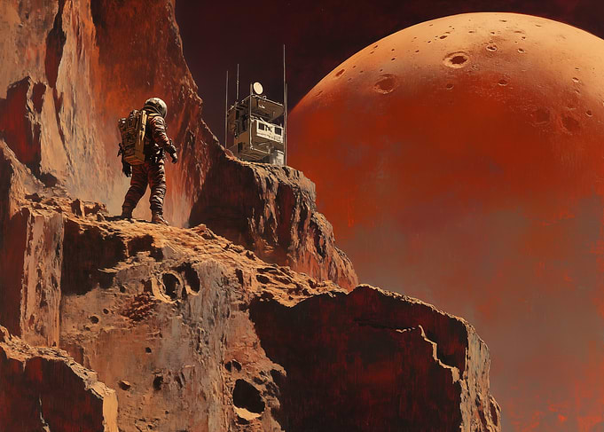 Astronaut on Phobos moon of Mars