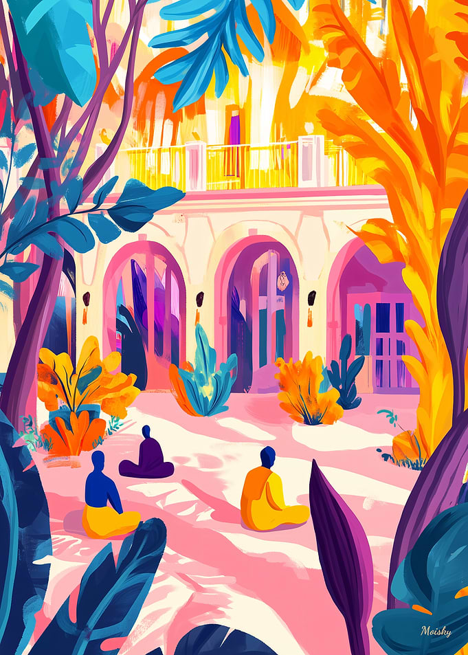 Fauvist Meditation Courtyard in Vibrant Colors