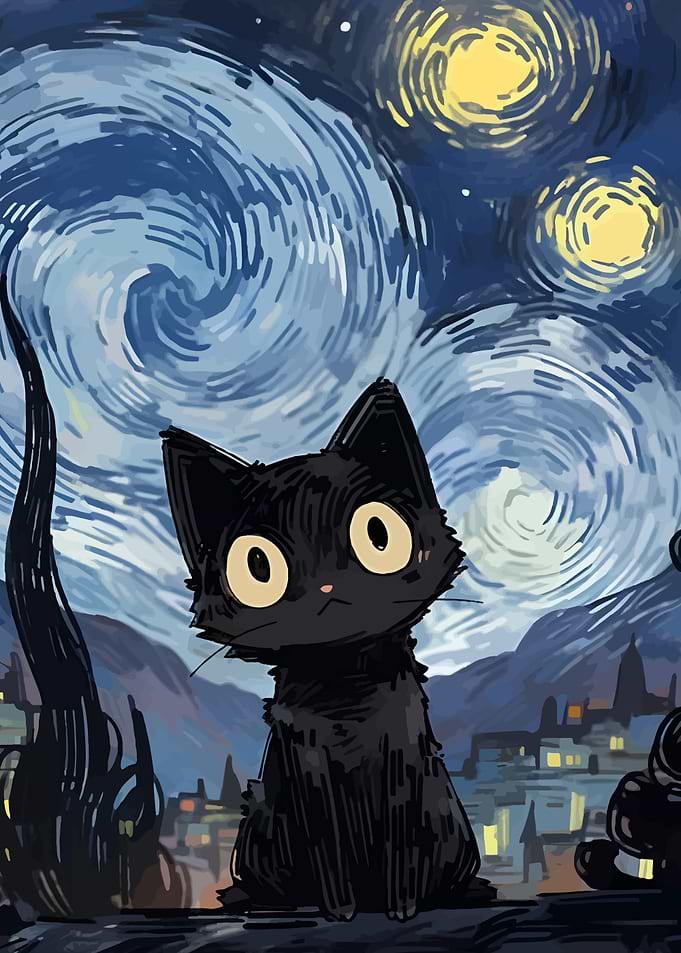 Black Cat Starry Night