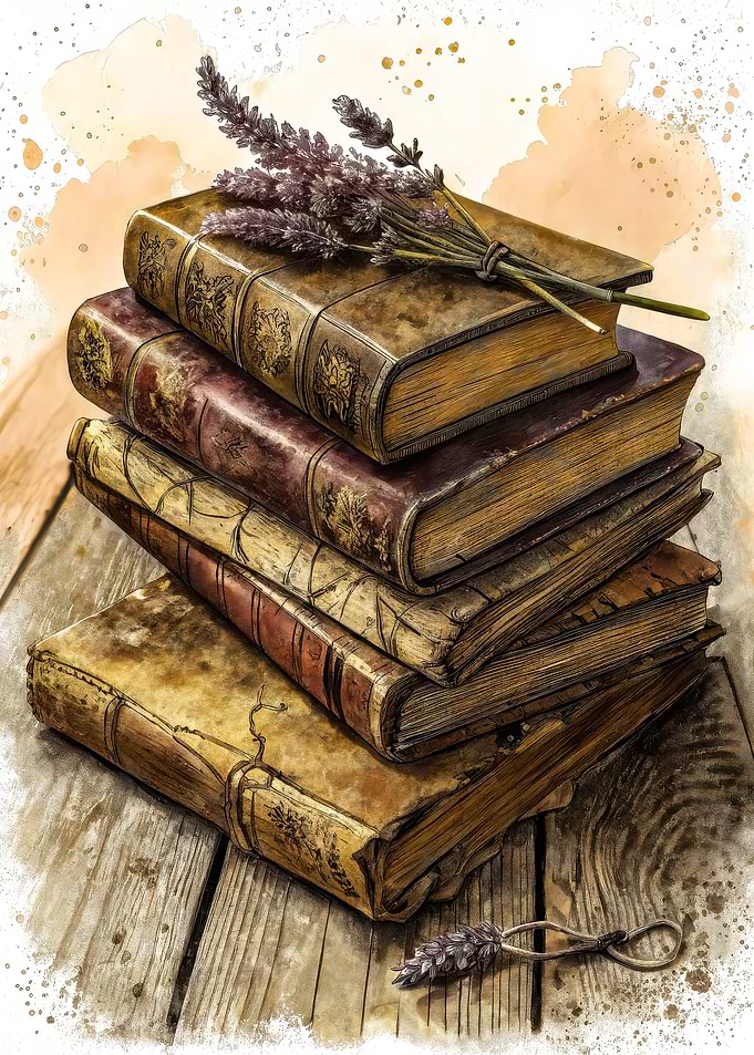 Vintage Books and Lavender
