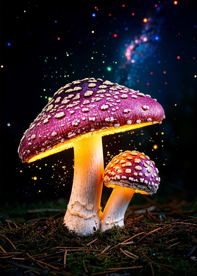 Glowing Mushrooms in Forest