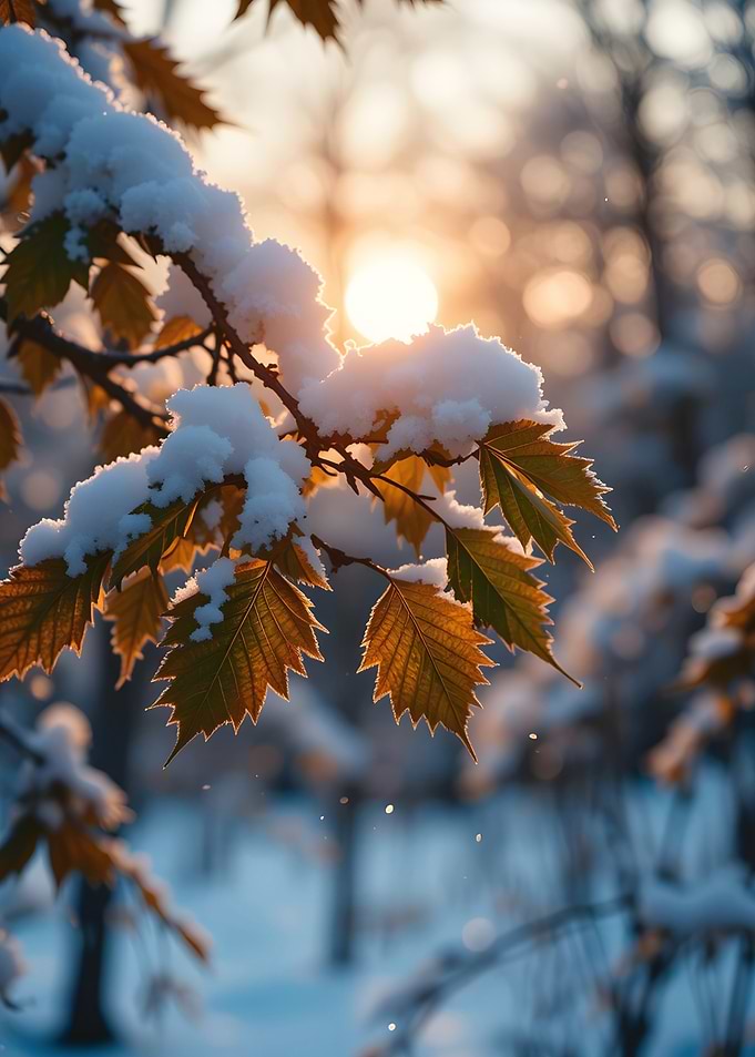 Snowy Branch at Sunset