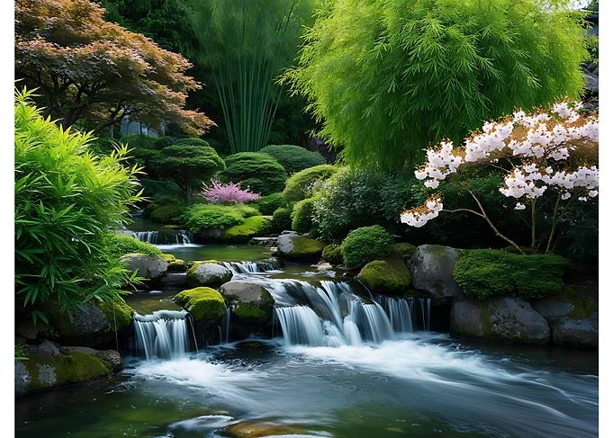 Serene Waterfall Garden