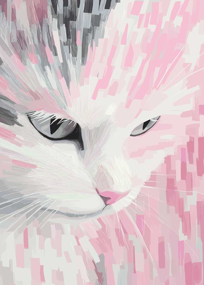 Pink Cat Portrait Abstract Wall Art
