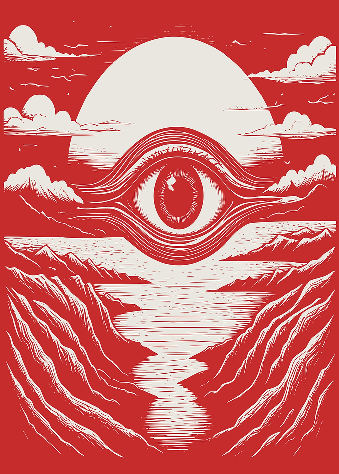 Cosmic Eye Over Crimson Mountain Valley