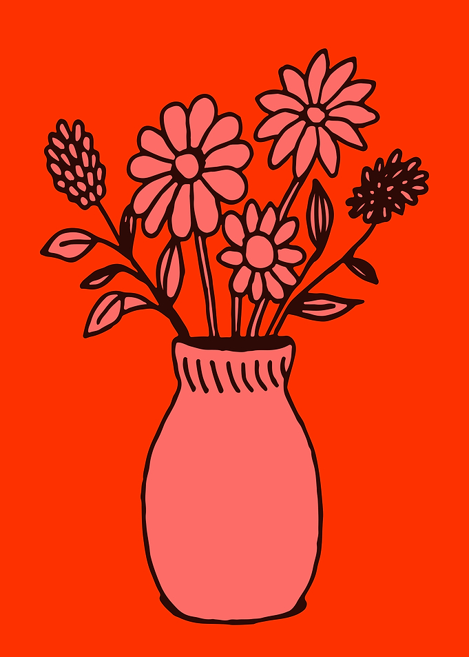 Bold Vase of Flowers Illustration in Pink and Orange