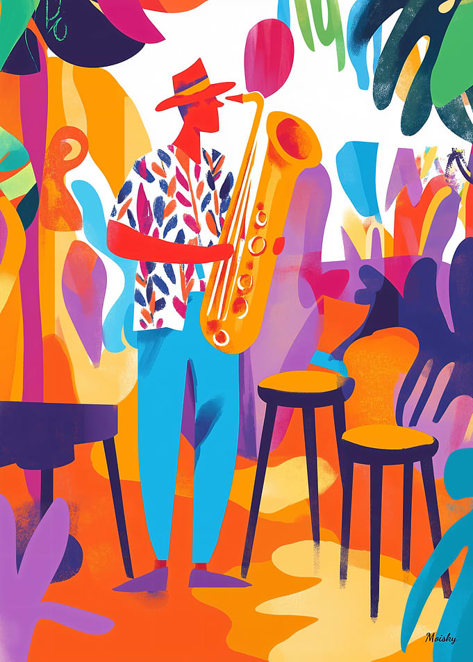 Fauvist Jazz Saxophone Player in Tropical Garden