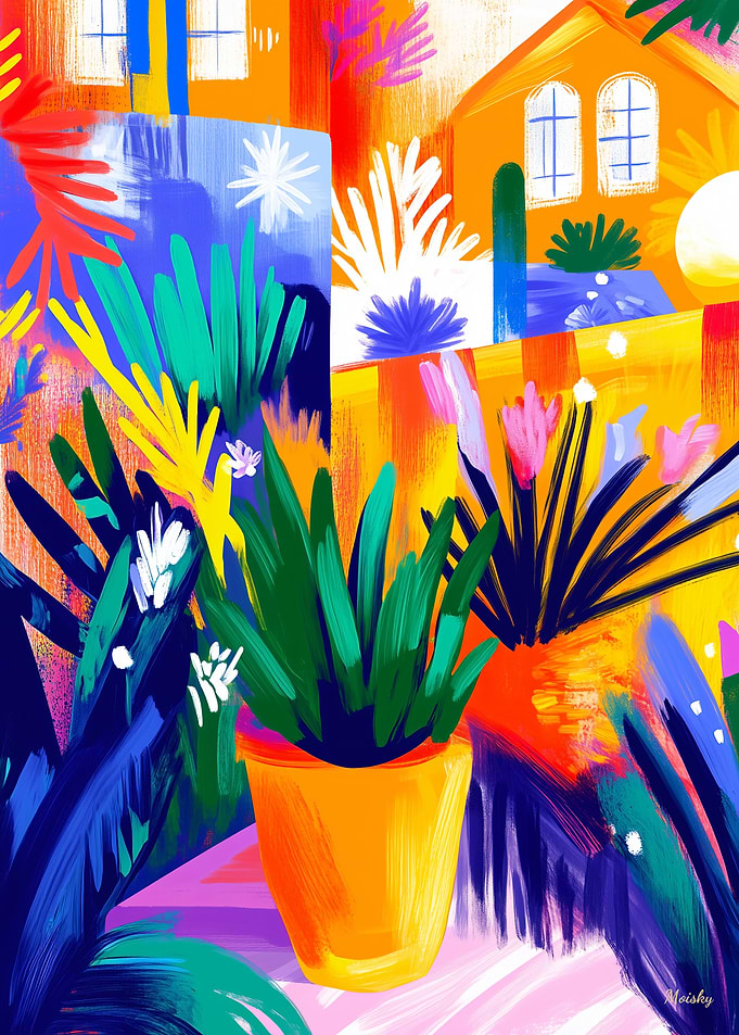 Fauvist Courtyard with Potted Plant