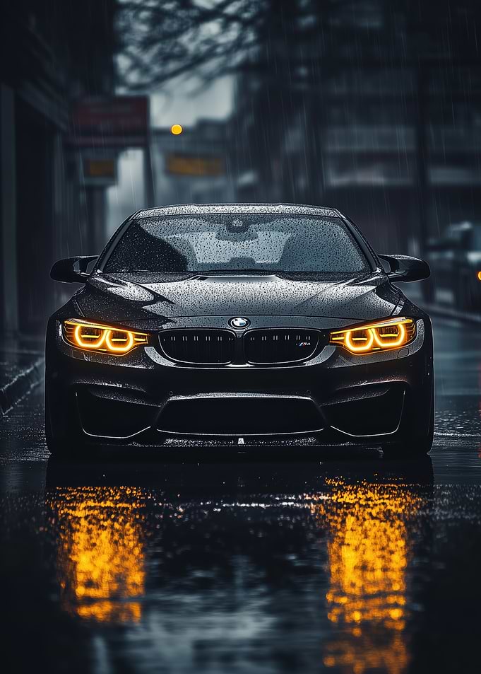 Black BMW in the Rain