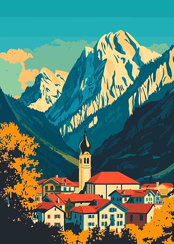 Italian Alpine Village Landscape