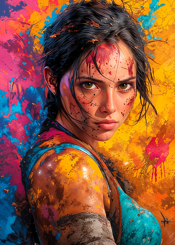 Lara Corft with Paint Splatter