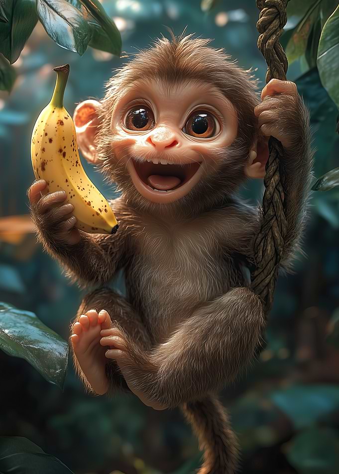 Smiling Monkey with Banana