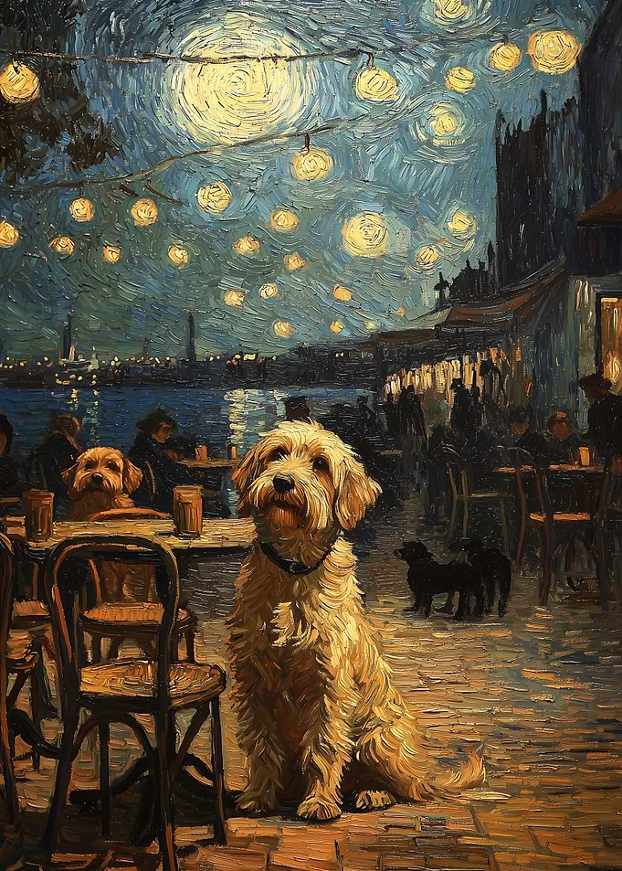 Starry Night Cafe with Dogs