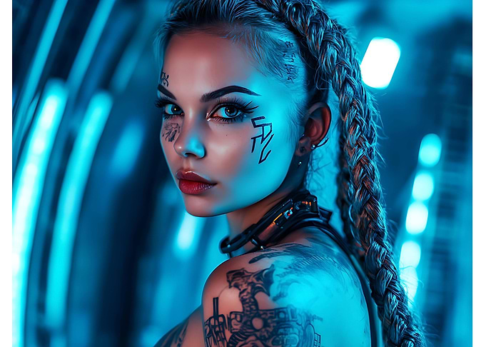 Cyberpunk Girl With Tattoos