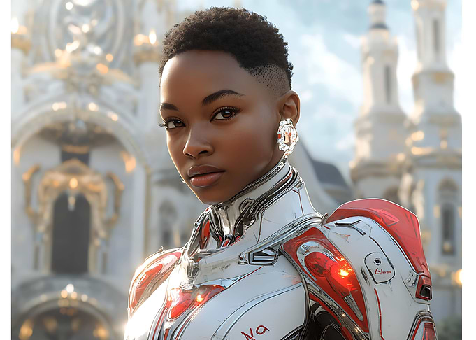 Confident Cyberpunk Female Warrior
