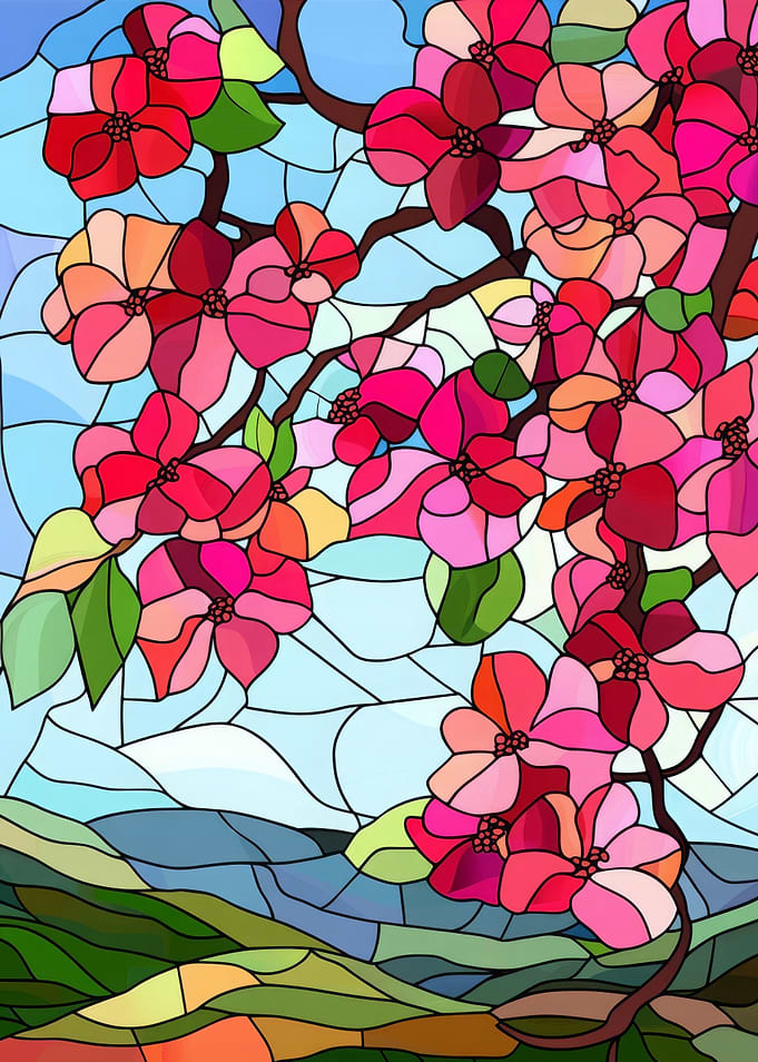 Stained Glass Spring Blossoms