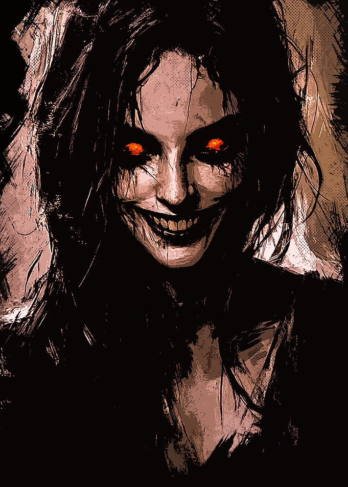 Creepy Woman with Red Eyes