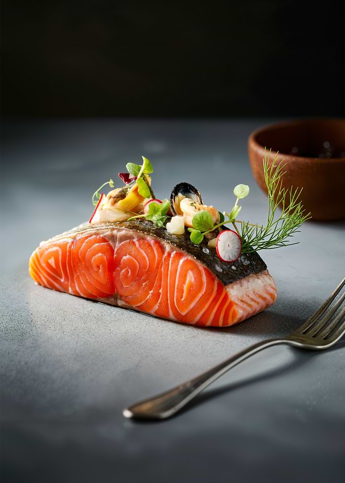Salmon with Seafood Garnish