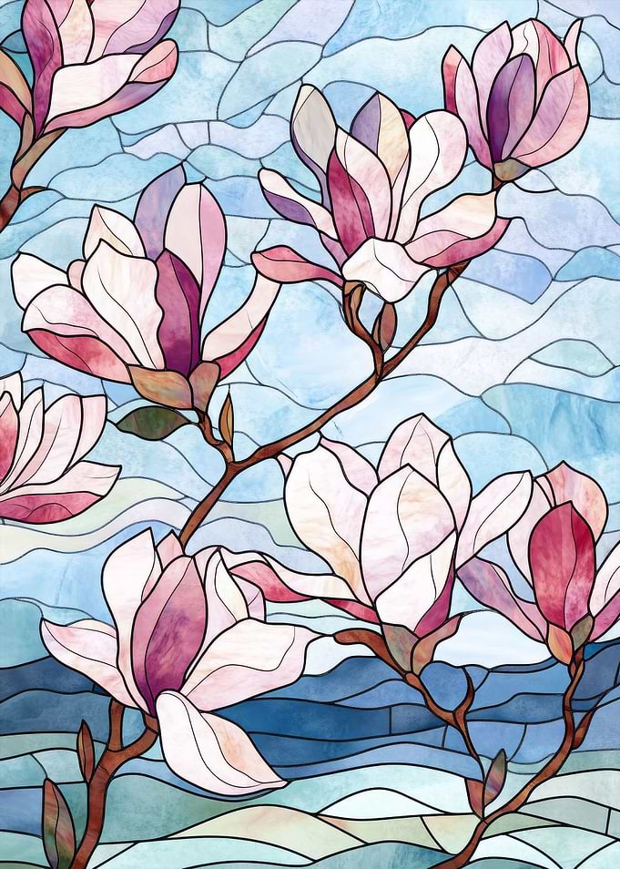 Stained Glass Magnolia Flowers