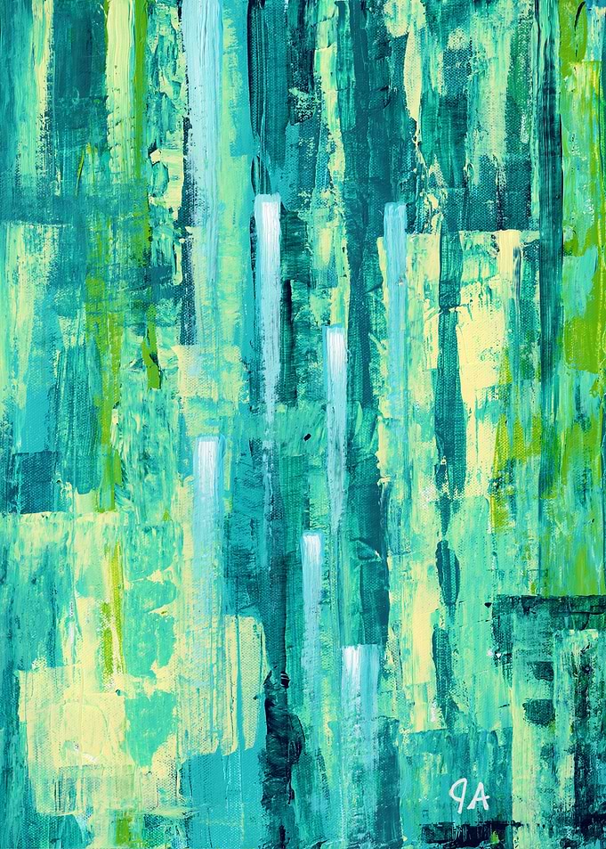 Abstract Electric Energy Ascending Green and Blue Painting