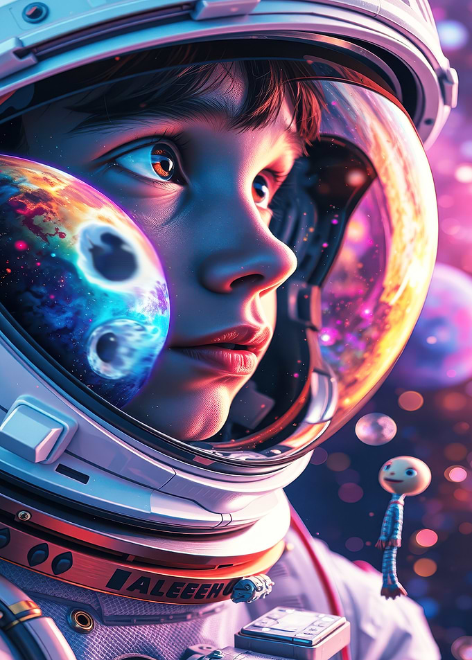 The Astronaut Boy Gazing At Space