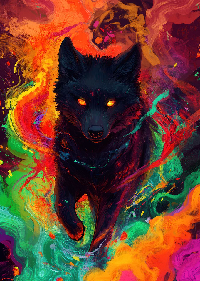 Psychedelic Black Wolf