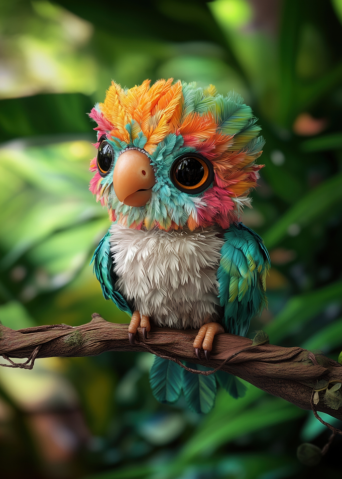 Colorful Baby Parrot on Branch