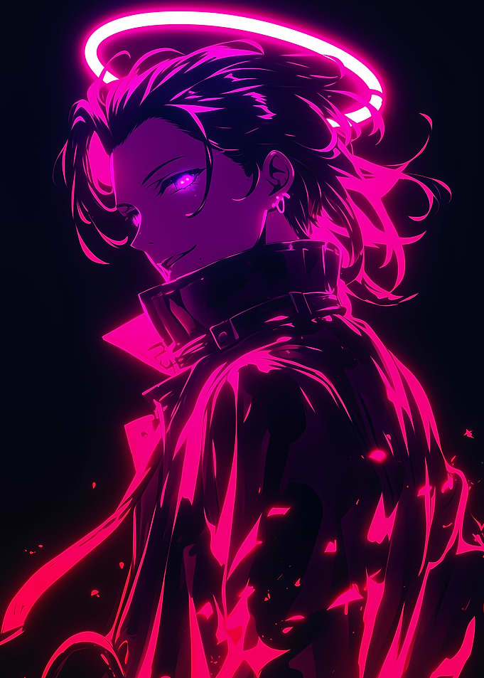 Anime Boy with Neon Halo