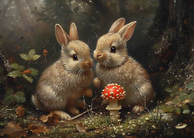 Two Bunnies in the Forest