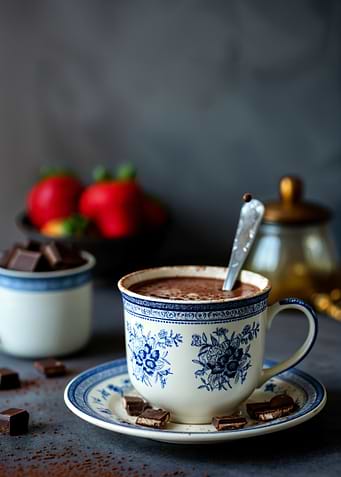 Hot Chocolate with Blue Floral Mug