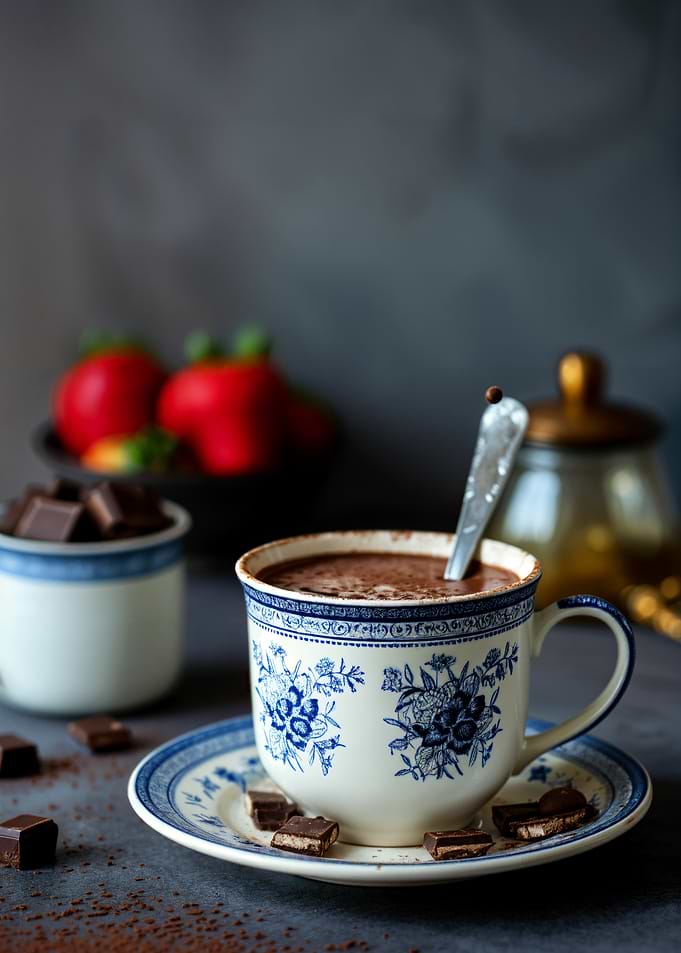 Hot Chocolate with Blue Floral Mug