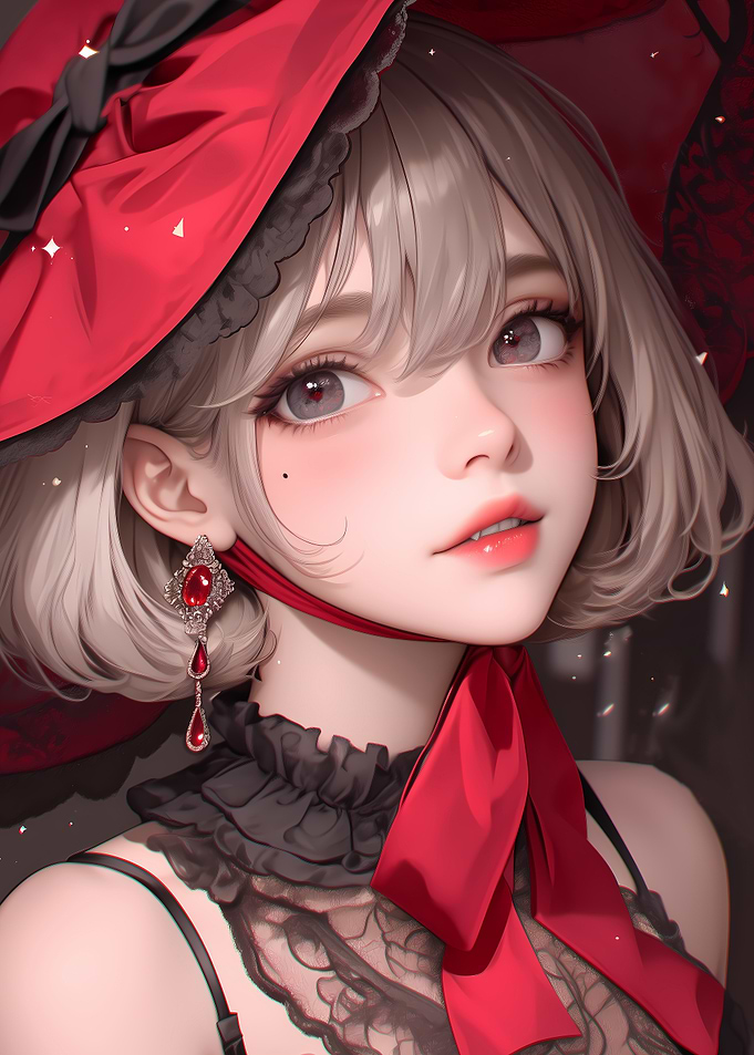 Beautiful Anime Girl in Red Hat