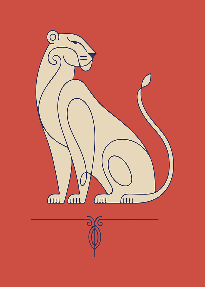 Elegant Lioness Line Art in Red