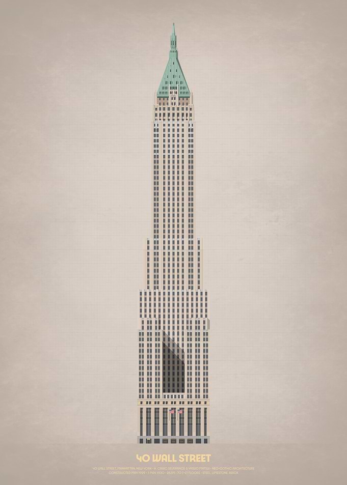 40 Wall Street Skyscraper Illustration