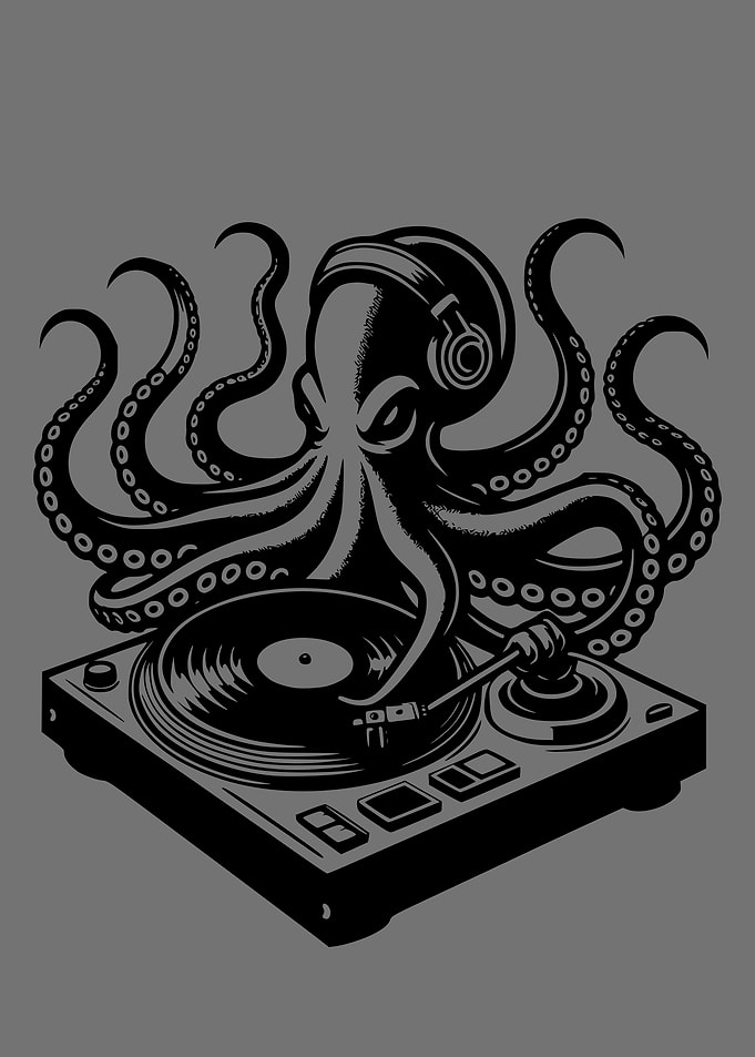 Octopus DJ in Monochromatic Black