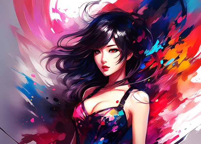 Anime Girl with Colorful Background