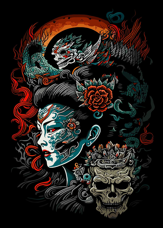 Geisha Skull Art